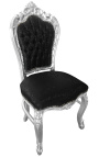 Chaise de style Baroque Rococo tissu satiné noir et bois argenté
