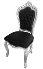 Baroque rococo style chair black satine fabric and silver wood
