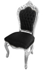 Krzesło w stylu barokowym rokoko czarna satynowa tkanina i srebrne drewno