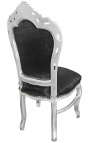 Baroque rococo style chair black satine fabric and silver wood