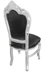 Cadeira estilo barroco rococó tecido acetinado preto e madeira prateada