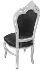 Baroque rococo style chair black satine fabric and silver wood