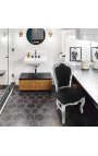 Silla de estilo barroco rococo negro tela satine y madera de plata