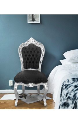 Cadira d&#039;estil barroc rococó teixit setinat negre i fusta plata