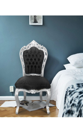 Silla de estilo barroco rococo negro tela satine y madera de plata