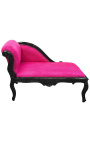 Barroco Louis XV Chaise longue fúcsia tecido de veludo e madeira preta - 17