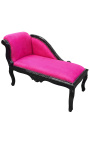 Barroco Louis XV Chaise longue fúcsia tecido de veludo e madeira preta - 18