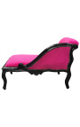 Barokke Louis XV chaise longue fuchsia fluwelen stof en zwart hout