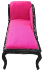 Barokke Louis XV chaise longue fuchsia fluwelen stof en zwart hout