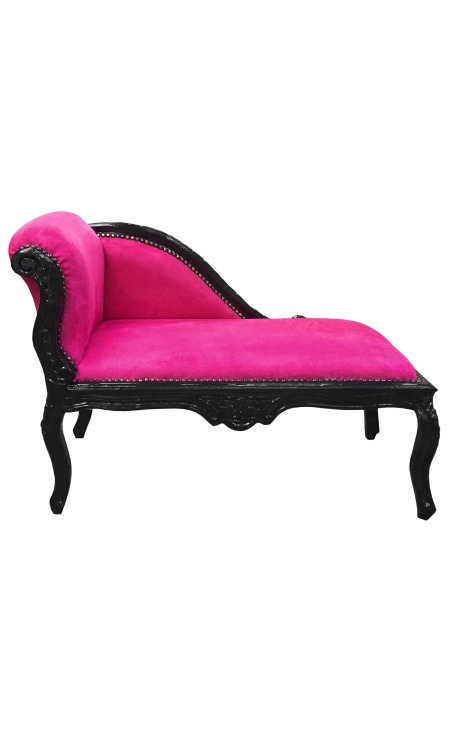 Barokke Louis XV chaise longue fuchsia fluwelen stof en zwart hout