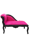 Barocke Louis XV-Chaiselongue aus fuchsiafarbenem Samtstoff und schwarzem Holz