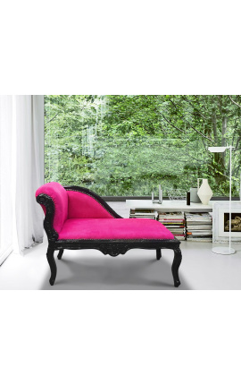 Barocke Louis XV-Chaiselongue aus fuchsiafarbenem Samtstoff und schwarzem Holz