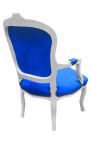 Fauteuil baroque de style Louis XV velours bleu et bois blanc