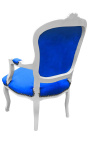 Бароков фотьойл от дамаска от синьо кадифе в стил Луи XV и бяло дърво
