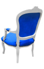 Fauteuil baroque de style Louis XV velours bleu et bois blanc