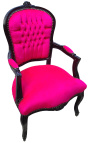 Barokstol av Louis XV stil fushia sammet tyg och glott svart trä - 15