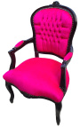 Fauteuil baroque de style Louis XV velours fuchsia et bois noir