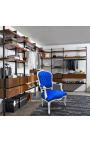 Poltrona barocca di Louis XV Stile tessuto in velluto blu e legno bianco - 14