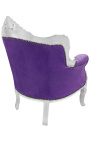 Sillón príncipe estilo barroco terciopelo morado y madera de plata