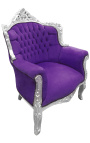 Sillón príncipe estilo barroco terciopelo morado y madera de plata