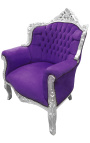 Armstoel "prins" Baroque stijl purple velvet en zilver hout