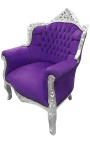 Sillón príncipe estilo barroco terciopelo morado y madera de plata