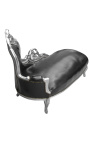 Large baroque chaise longue black leatherette and silver wood