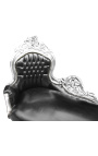 Grande chaise longue barocca in tessuto ecopelle nero e legno argento