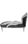 Grande chaise longue barocca in tessuto ecopelle nero e legno argento