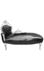 Grande chaise longue barocca in tessuto ecopelle nero e legno argento