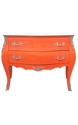 Barroco cómoda de estilo Luis XV naranja y blanco superior con 2 cajones