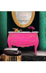 Μπαρόκ συρταριέρα (commode) σε στυλ Louis XV ροζ και λευκό τοπ με 2 συρτάρια