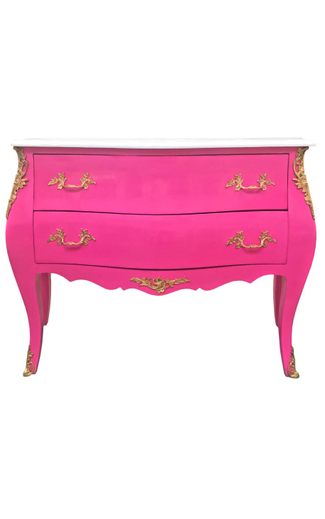 Baroque chest of drawers (commode) of style Louis XV pink and white top with 2 drawers