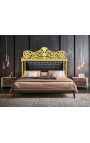 Barokní čelo postele černá koženka s kamínky a zlatým dřevem