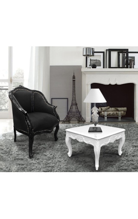 Table basse carrée de style baroque bois laqué blanc