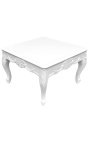 Table basse carrée de style baroque bois laqué blanc