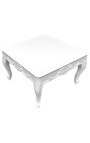 Table basse carrée de style baroque bois laqué blanc