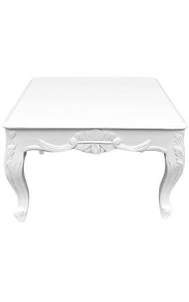 Square coffee table baroque white glossy paint