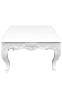 Table basse carrée de style baroque bois laqué blanc