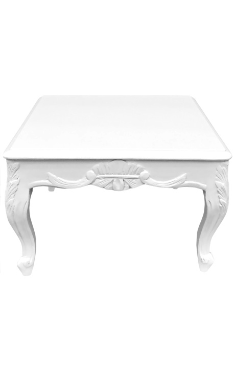 Table basse carrée de style baroque bois laqué blanc
