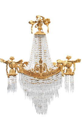 Großer Kronleuchter im Stil Louis XVI mit 4 Wandlampen
