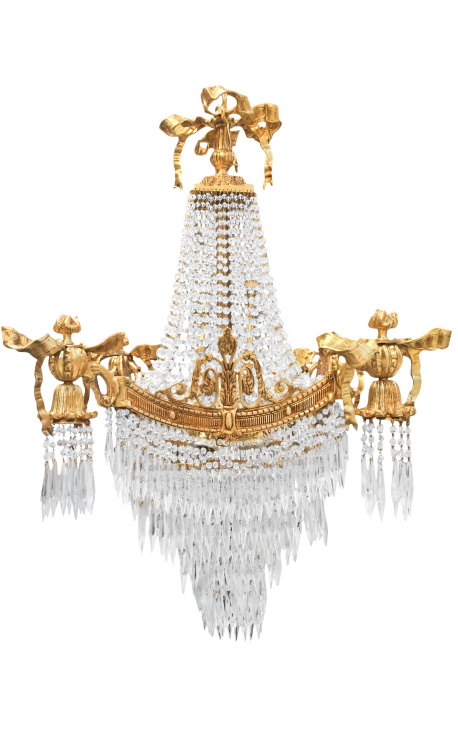 Grand lustre de style Louis XVI avec 4 bras de lumières