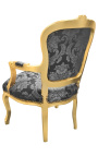 Baroque armstoel in Louis XV-stijl met zwart "Gobelins" patronen weefsel en gilded hout