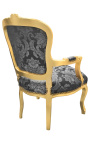 Baroque armstoel in Louis XV-stijl met zwart "Gobelins" patronen weefsel en gilded hout