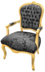 Barock Sessel Louis XV Stil mit schwarz "Rebellen" muster stoff und vergoldetem holz