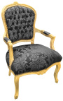 Barock Sessel Louis XV Stil mit schwarz "Rebellen" muster stoff und vergoldetem holz