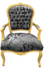 Baroque armstoel in Louis XV-stijl met zwart "Gobelins" patronen weefsel en gilded hout