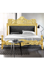 Baroque bed leatherette black with rhinestones and gold wood