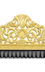 Baroque bed leatherette black with rhinestones and gold wood