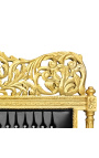 Barockbett aus schwarzem Kunstleder mit Strasssteinen und goldenem Holz